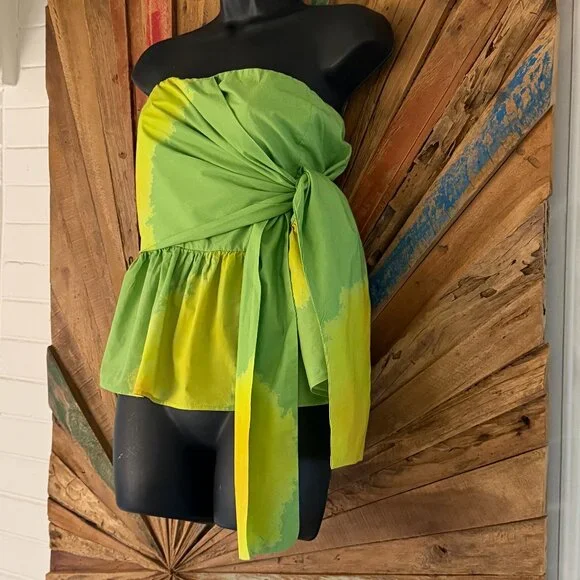 Anthropologie Samant Chauhan apple green/lime peplum cotton blouse Sz M - Picture 4 of 10